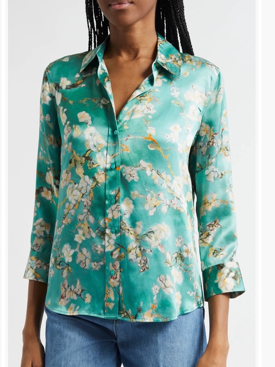 L'AGENCE Tops - L’AGENCE Dani Cherry Blossom Print 100% Silk Button-Up Shirt Sz XL